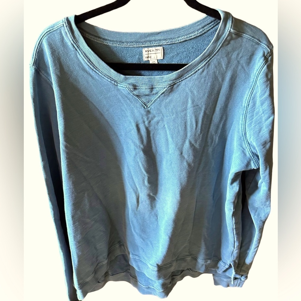 RVCA size large teal blue mineral washed 100% cotton crewneck sweatshirt. GUC